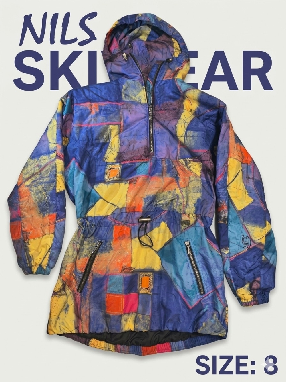NILS Womens Colorblock Hooded Ski Pullover - Blue, Yellow, Orange, Purple